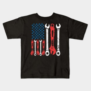 USA American Flag Mechanic Kids T-Shirt